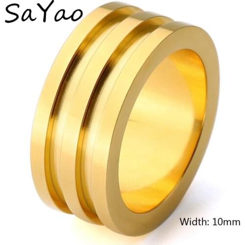 SaYao 1 Piece Free shipping Fashion Gold Stainless Steel Ring 10mm Width Love Men Women Lover Finger Rings