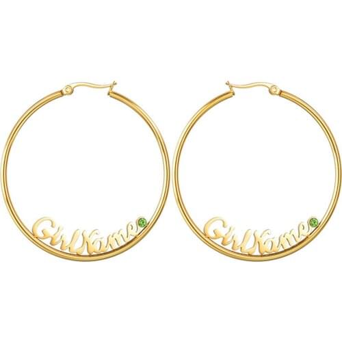 Noelia Custom Name Hoop Earrings with Stones Personalized Stainless Steel Custom Nameplate Earrings For Girls Women Jewelry