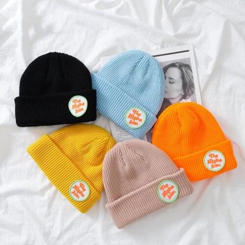 Acrylic Unisex Beanie Hat Letter Print Wool Knit Cuffed Winter Beanie Short Hat Casual Solid Warm Skullcap Baggy Cap Women Men