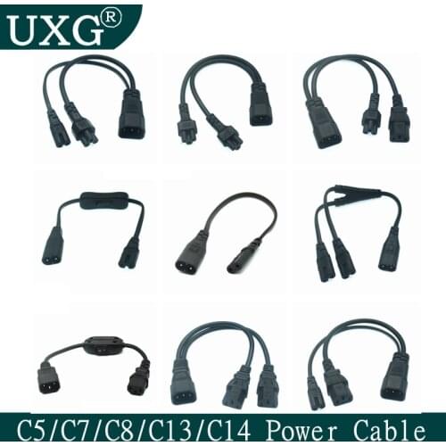IEC 320 C14 Male Plug To 2XC13 C5 C7 C8 Female Y Type Splitter Power Cord,C14 To 2ways C13 Power Adapter Switch Cable 250V/10A