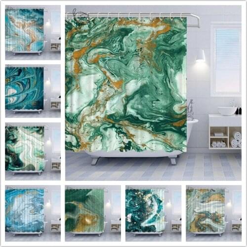 1 Piece 3D Marble Texture Print Bath Curtain Waterproof Polyester Shower Curtain with Hooks Creative Bathroom Decor 180x180cm