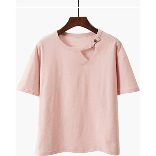 2021 Summer Soft Cotton T Shirt Women Short Sleeve O Neck Soild Korean Fashion Pink Casual Tshirts Femme Woman T-shirts Tops