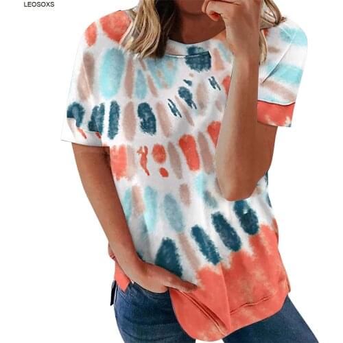 Womens Clothing 2021 Summer New Loose Top Tie Dye Printed Short Sleeve Casual All-match Camouflage Top T-shirt For Women
