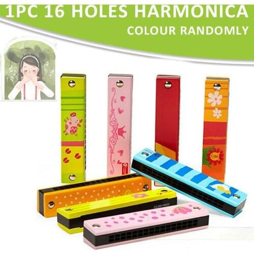 16 Holes Wooden Harmonica Cartoon Color Mouth Organ for Children Kids Musical Instrument Baby Early Education Toys