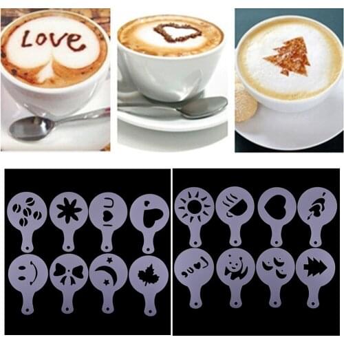 16Pcs/Lot Coffee Art Tool Creative Plastic Garland Mold Fancy Coffee Printing Mould Coffee Spray For The Coffee 2019 Free Ship