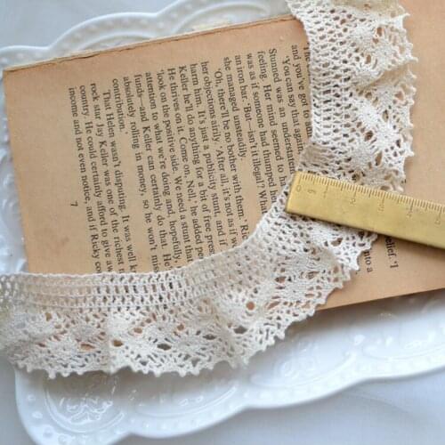 3 Meters 100% Cotton Elastic Lace Trim Knitting Wide Ruffle Beige Cotton Lace Fabric Free ship