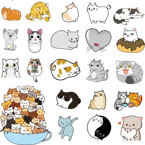 50pcs Naughty Cute Cats DIY Mini Paper Sticker Diary Album Scrapbooking Decal Graffiti Kawaii Stationery Cartoon Cat Stickers