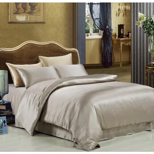 100% Mulberry Silk 25 mm Seamless White Champagne Beige Color King Size Flat Fitted Sheet Duvet Cover 7 Pcs set customize MS03