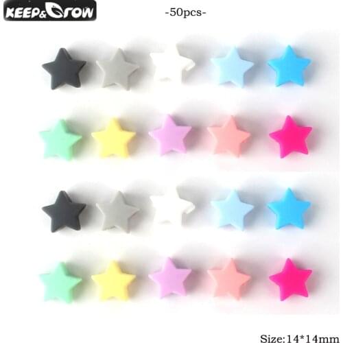 KEEP&GROW 50Pcs Stars Silicone Beads 14mm Food Grade Silicone Teether Baby Chewing Beads DIY Pacifier Chain Accessories