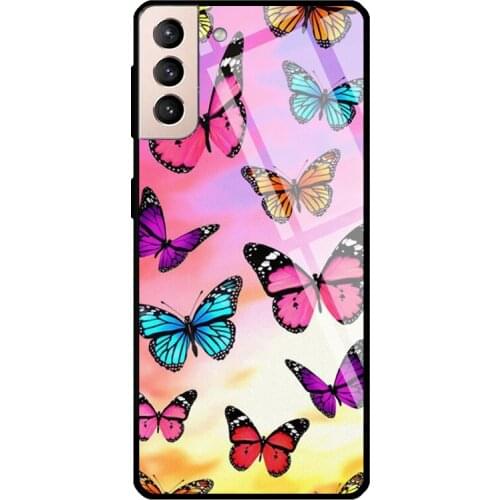 Antonio Garza Colorful Butterfly Patterns Tempered Glass Case For Samsung Galaxy S10 Plus Note 10 S8 S9 S20 FE S21 Note 20 Ultra