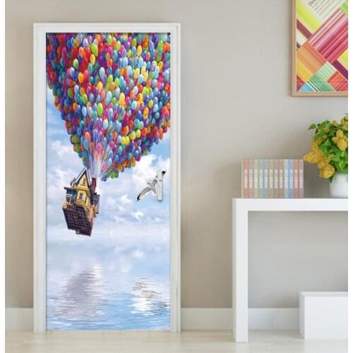 Photo Wallpaper 3D Cartoon Hot Balloon 3D Wall Door Mural Kids Bedroom Eco-Friendly Waterproof Moisture-Proof PVC Door Sticker
