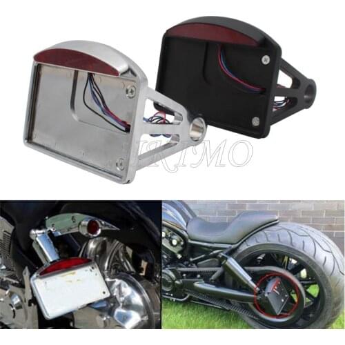 Motorcycle License Plate LED Tail Light Horizontal Side Mount Bracket Holder For Harley Bobber Chopper Custom Touring Universal