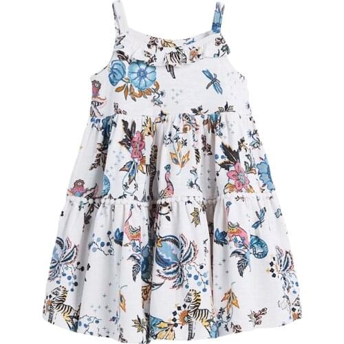Little Maven New Summer Kids White Floral Printed Sleeveless Suspenders Girls 2-7yrs Cotton Knitted Sandbeach Cute Dresses