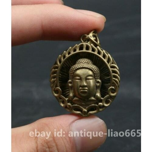 China Bronze Buddhism Happy Laugh Maitreya Buddha Head Amulet Pendant