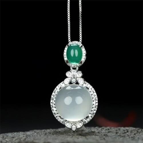 Classic Natural White Jade Gemstone Pendants Necklaces 925 Sterling Silver Chain Choker Necklaces For Women Fine Jewelry Gifts