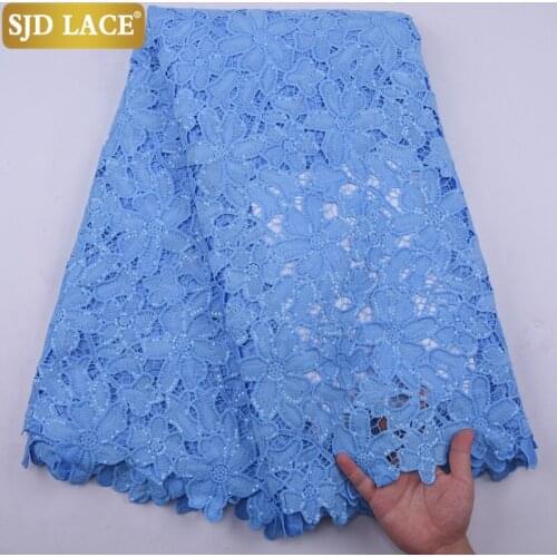 SJD LACE Sky Blue Water Soluble Guipure Cord Laces High Quality African Lace Fabric With Sequins Milk Silk Laces For Party A2163