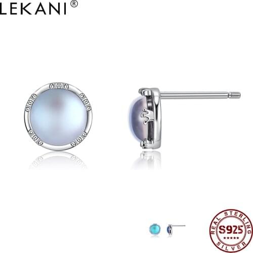 LEKANI Women Girls 100% 925 Sterling Silver Stup Earring Round Luminous Stone Party Romantic Gift For Girlfriend Fine Jewelry