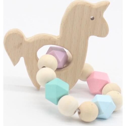 2018 hot Baby Nursing Bracelets Wooden Teether Crochet Chew Beads Teething Wood Rattles Toys Teether Montessori Bracelets