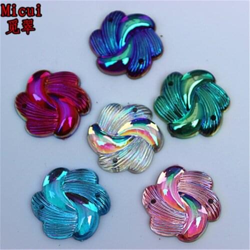 Micui 50PCS 20mm 2 Hole Sew on Acrylic Rhinestone flatback flower beads diy Dress Decorations embellishments accessories ZZ560