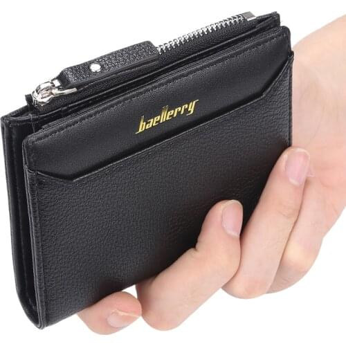 Mens casual, short style, wallet, multiple card slots, drivers license card holder, thin style, zipper, buckle, coin purse