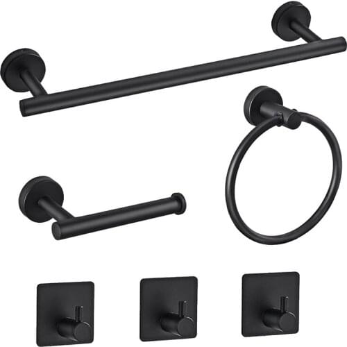 6 PCS Bathroom Hardware Set,Black Stainless Steel Bathroom Accessories Towel Rack Set Wall Mounted Bathroom Accessories