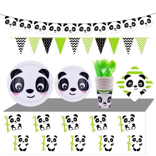 Panda Theme Birthday Party Set Childrens Birthday Decoration Disposable Paper Plate Paper Cup Napkin