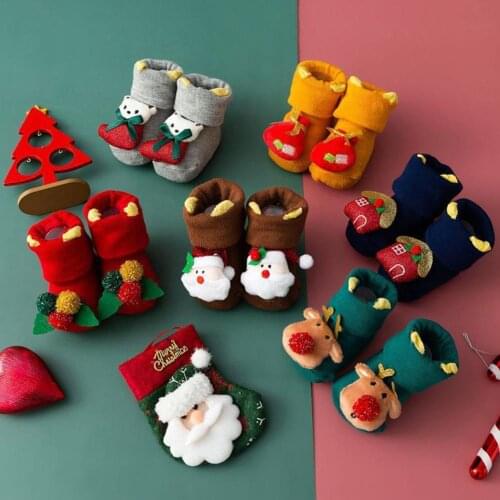 2pcs Baby Girl Boys Socks Shoes Warm Winter Christmas Floor Socks Anti-Slip Baby Step Socks Child Casual Baby Shoes
