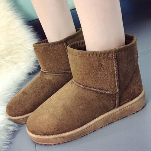2021 New Winter Womens Snow Boots Lovely Pure Color Flat Warm Cotton Shoes Tube Suede Genuine Non-Slip Girls Boot Fashion