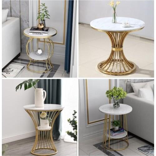 Simple coffee table Modern small apartment living room sofa Marble corner Several round tables with balcony