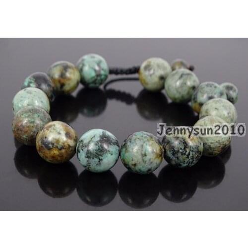 Handmade 12mm Adjustable Natural African Tur-quoise Gems Stone Round Beads Bracelet Healing Reiki 5 Strands/Pack