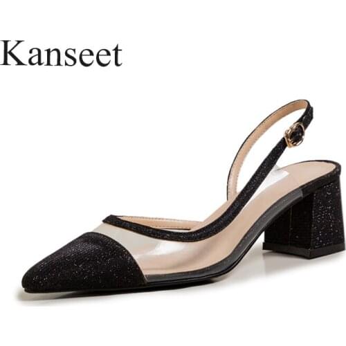 Kanseet New Shoes Summer Handmade Sandals Women 2021 Fashion Design Shoes Shallow Thick High Heels Women Sandals Black Silver