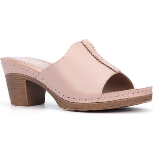 2021 Summer New Womens Slippers Lightweight PU Leather Shoes 7cm Block Heel Mules Elegant Pink Sandals Plus size