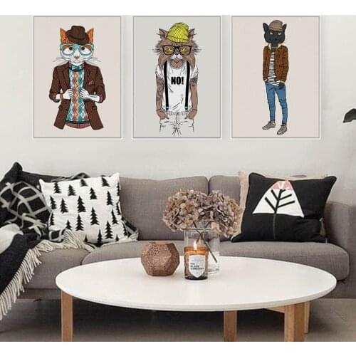 Modern Fashion Animals Cat Cartoon A4 Large Art Prints Poster Hippie Wall Picture Canvas Painting Customd Kids Room Home Decor