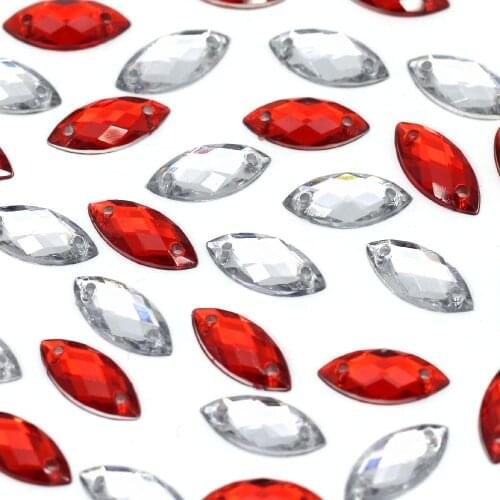 100Pcs 7x15mm Horse Eye Resin Rhinestones Red/Crystal Strass Applique Flatback Sew On Rhinestone For DIY Clothes/Wedding Dresses
