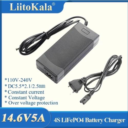 LiitoKala 14.6V 5A Charger 4S 14.4V 12V LiFePO4 battery 14.4V LiFePO4 Battery Charger Input 100-240V Safety Stable