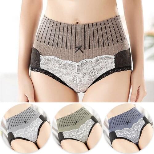 Women Hip-Lifting Cotton Panties High-Waist Seamless Breathable Briefs Soft Comfy Solid Color Underpants Female Lace Underwear