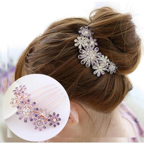 Women Hair Accessories Girl Hairpins Crystal Rhinestone Petal Hair Comb Flower Pin Hair Clip Hairdressing Styling Tools Headwear