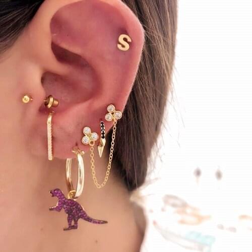 Top quality thin bar gold filled micro pave cz line bar fashion delicate teen girl gift stud zirconia earring 925 silver