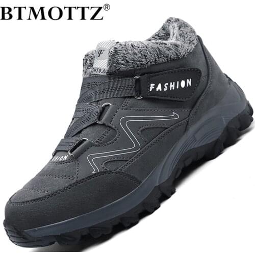 Winter Men Snow Boots Sneakers Men Leather Unisex Work Ankle Boots With Fur Non-slip Trekking Boots For Couple Plus Size 35-47