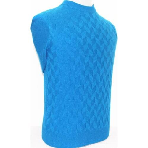 100%goat cashmere dark plaid knit men fashion pullover sweater half-high collar blue 3color S/3XL