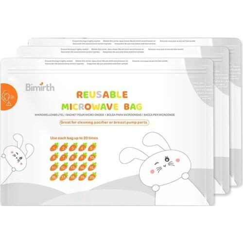 Bimirth 16Pc Microwave Steam Bags Reusable Microwave Breast Pump Steam Bags with Zipper for Baby Bottles