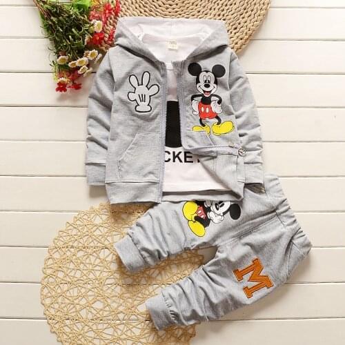 2021 New Spring Autumn Baby Boys Girls Mickey Mouse Clothing Sets Children Hooded Coat 3Pcs Suits Fall Cotton Kids boys Clothes