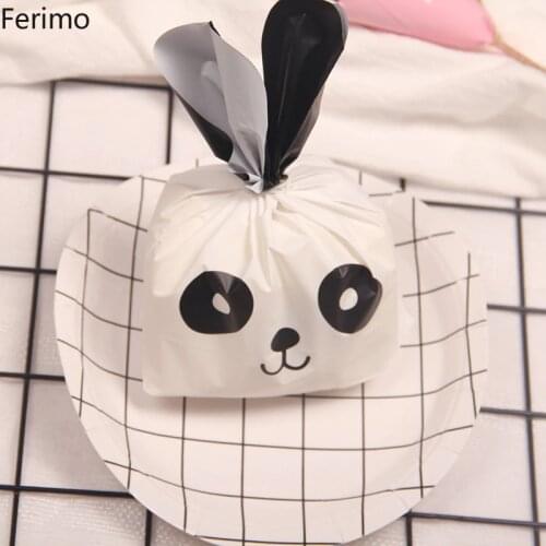Ferimo 50pcs Black/Pink Cute DIY Plastic Packaging Bags Party Favors Gift Candy With Ear Pocket Kitchen Storage Bag
