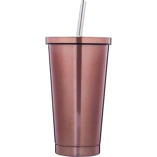 500ml Insulated Metal Cup with Lid and Straw - Smoothie Tumbler BPA Free Juice