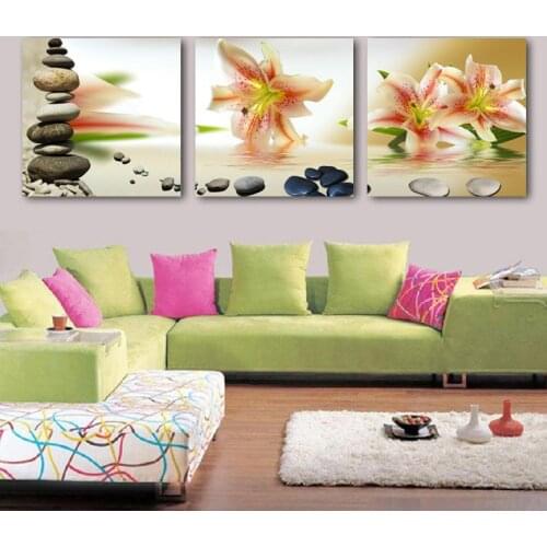 Free shipping Lily Flowers Stone Wall Painting 3pcs Modern Art Canvas Living Room Home Decor Picture Unframed