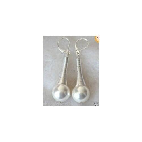 Free shipping new tibet silver 12mm white shell pearl earring