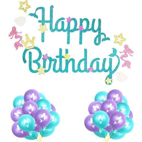 Glitter Mermaid Theme Banner Balloon Decorations Happy Birthday Birthday Mermaid Party Tiffany Blue Purple Banner Balloons