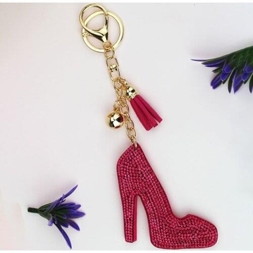 New Cute High Heel Keychain Full Rhinestone Crystal Keyring Car Key Chain Women Key Holder Ring Wholesale Jewelry Gifts