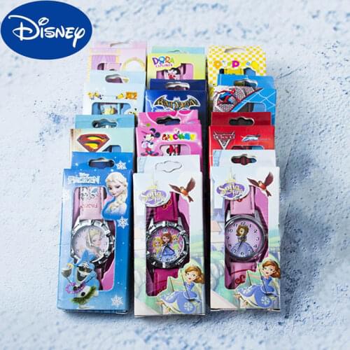 Disney Boxed Quartz Watch Cartoon Anime Figure Frozen Princess Sofia Snow White Minnie Spiderman Cars Watches Boys Girls Gifts