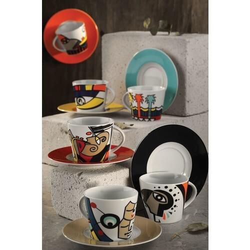 Kutahya has Porcelain Free Time Color Coffee Team 6 Cup and 6 Saucer 12 Piece Set Creative Pattern